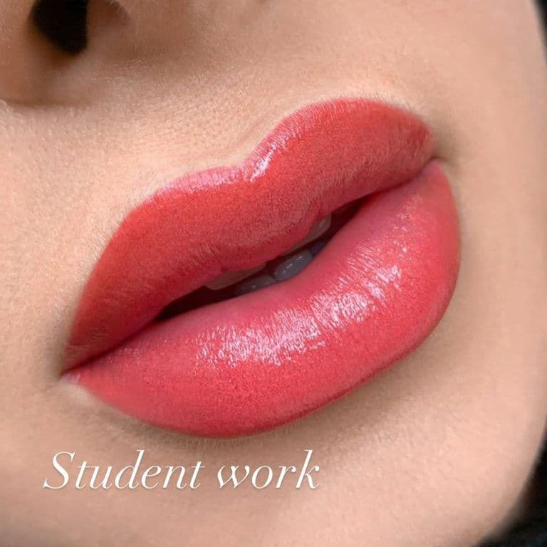 Lip blush result made by a student of the lip course
